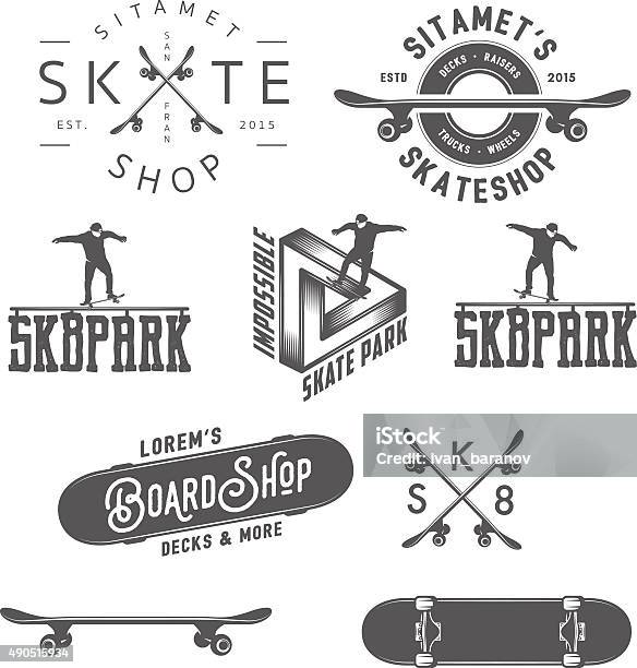 Set Of Skateboarding Labels Badges And Design Elements Stock Illustration - Download Image Now