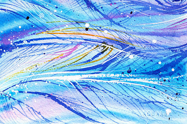 illustrations, cliparts, dessins animés et icônes de bleu violet vague ligne, de plumes, vent - craft homemade in a row painted image