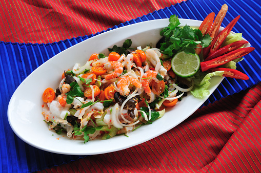 Seafood Salad, Thai spicy seafood salad, Thai food