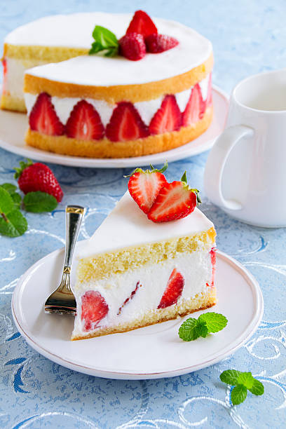 istock Sponge cake with strawberries and vanilla cream. 490522449