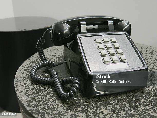 Black Push Button Waiting Room Phone In Gray Room Stock Photo - Download Image Now - 1970-1979, 1980-1989, Anxiety
