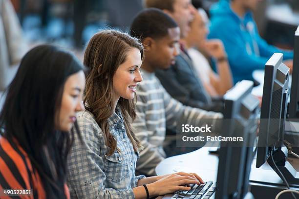 Personal Computer Student Students On Computers Stock Photo - Download Image Now - Computer Lab ...