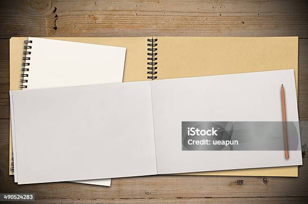 Open Vintage Sketchbook Stock Photo - Download Image Now - Blank, Book, Brown
