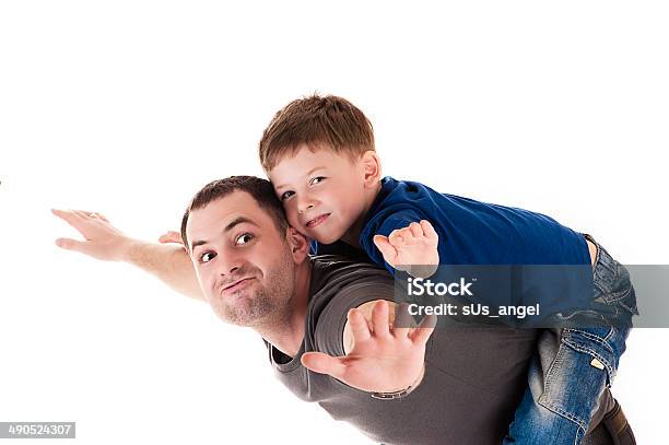 Happy Father And Son Flying Stock Photo - Download Image Now - Father, Humor, Cut Out