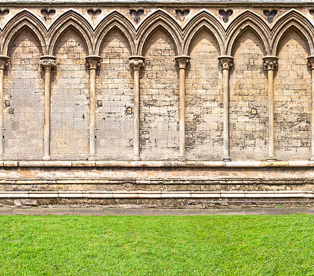 istock Arched wall of Ely Cathedral, Cambridge UK horizontal seamless pattern 490527669