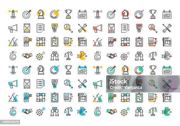 Flat Line Colorful Icons Collection Of Corporate Business And Marketing Stock Illustration - Download Image Now