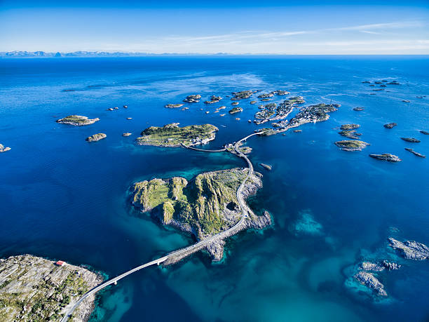 Henningsvaer from air Henningsvaer, fishing port on Lofoten islands, scenic aerial view lofoten stock pictures, royalty-free photos & images