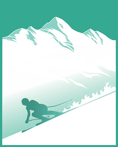 スノーイー山、アルペンスキーヤーシルエット - downhill skiing点のイラスト素材／クリップアート素材／マンガ素材／アイコン素材