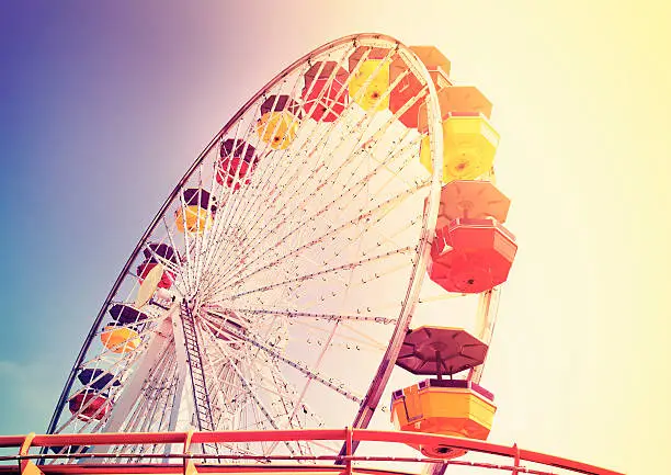 Photo of Old film retro style picture of an amusement park.