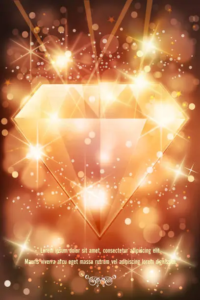 Vector illustration of Shiny Diamond on Defocused Background with Sparkle