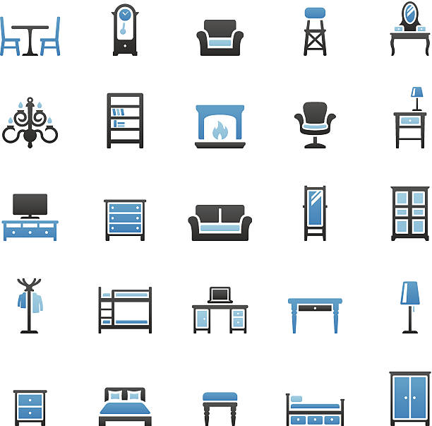 ikony zestaw mebli - chandelier residential structure living room sofa stock illustrations