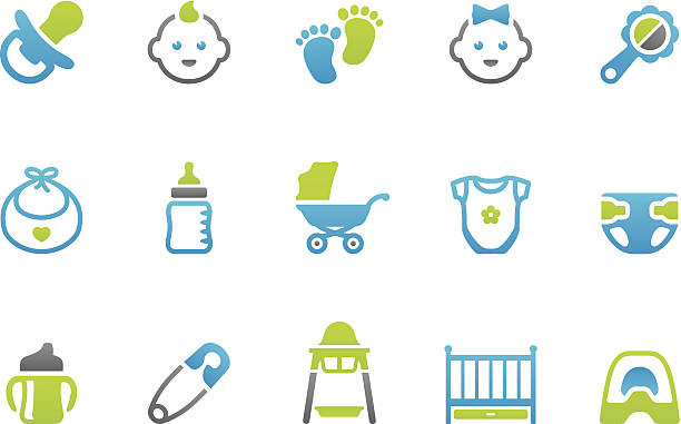 ilustraciones, imágenes clip art, dibujos animados e iconos de stock de stampico iconos de bebé - babies only illustrations