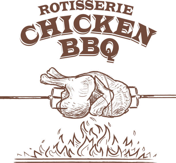 ilustraciones, imágenes clip art, dibujos animados e iconos de stock de pollo a la barbacoa rostisserie verano diseño de plantillas - spit roasted