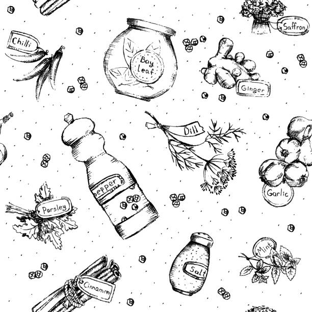 bezszwowe wzór z przypraw i ziół - allspice ingredient backgrounds variation stock illustrations