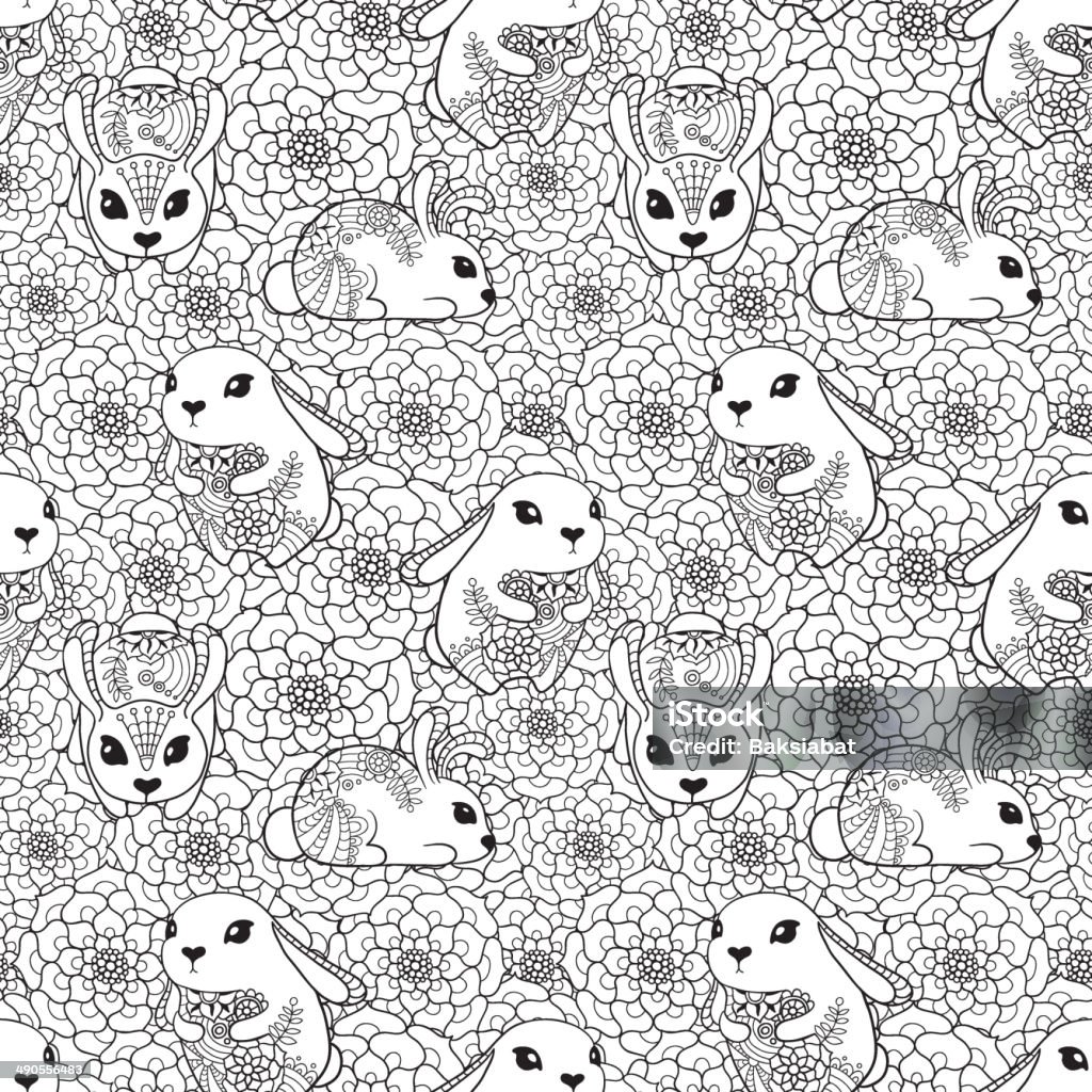 Vintage seamless pattern with bunnies and flowers Vintage seamless pattern with bunnies and flowers. Animal stock vector