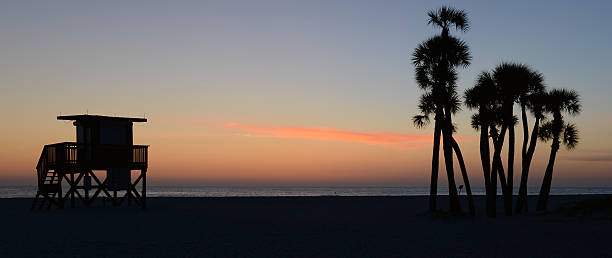 istock Lighthouse Shack and Palm Trees at Dusk 490557511