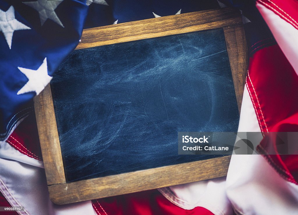 Rustic Chalkboard on American Flag American Flag Stock Photo