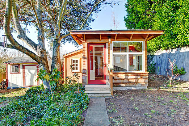 istock Backyard with small wooden shed 490575787