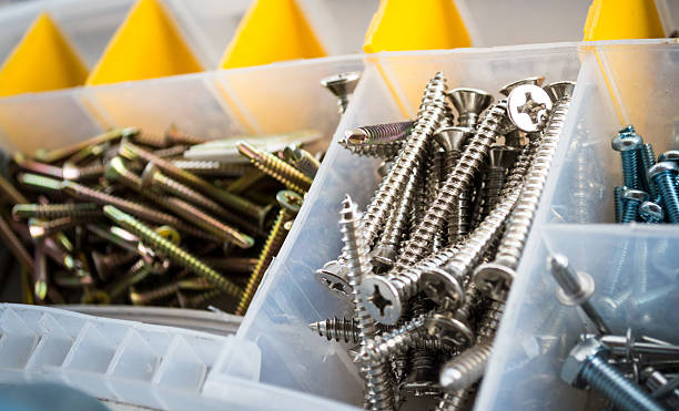 Bolts and screws Bolts and screws for technicians in the toolbox. iron county wisconsin stock pictures, royalty-free photos & images