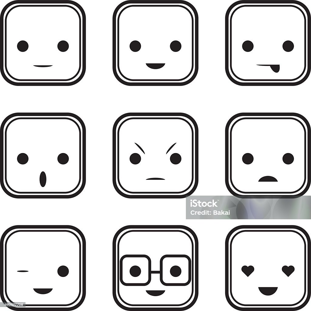 Blanco y negro de iconos de expresión de la cara - arte vectorial de 2015 libre de derechos