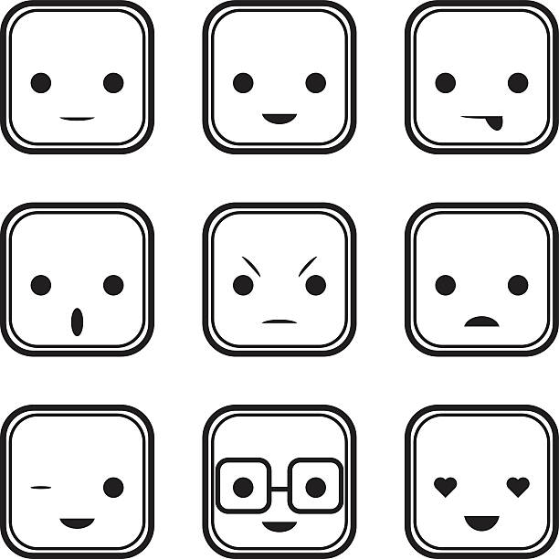 черный и белый лицо выражение иконок - winking bizarre black and white animal stock illustrations