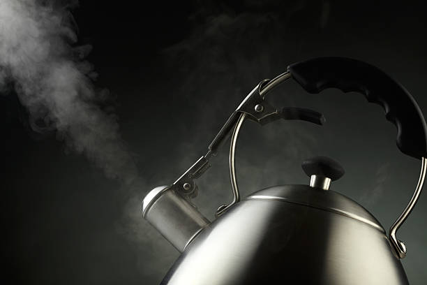istock Tea kettle with boiling water over dark background 490578082