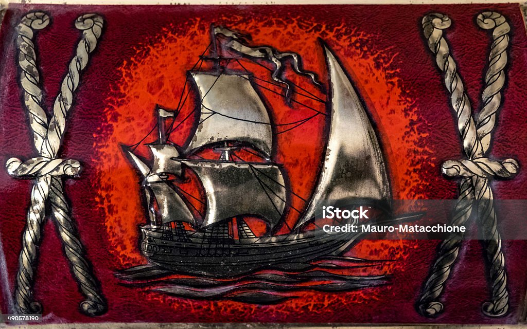 Sailing ship metal plate 2015 Stock Photo
