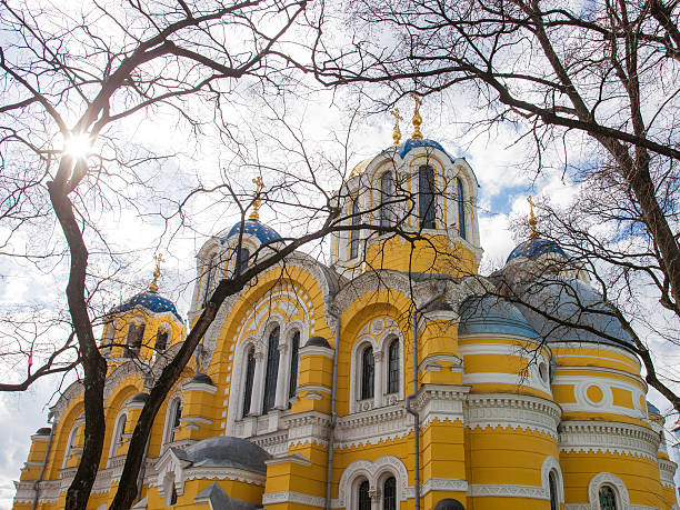saint volodymyr catedral ortodoxa em kiev, ucrânia - museum monument silhouette tree imagens e fotografias de stock