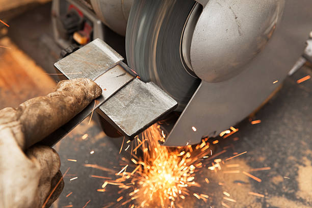 Bench Grinder, Grinding Metal with Sparks