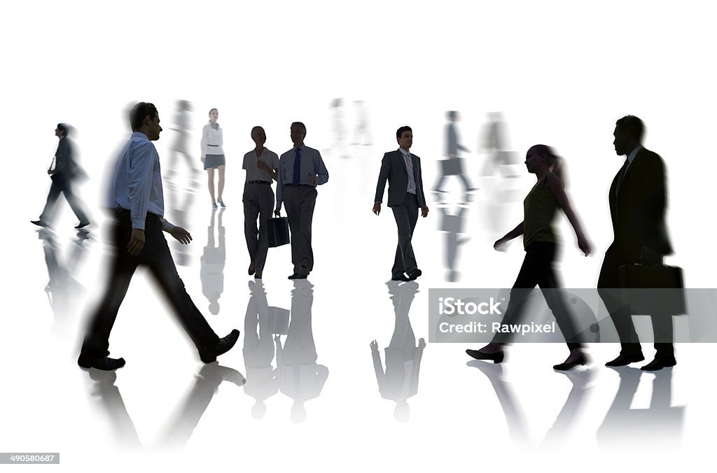 Silhouettes of Business People Rush Hour White Background Stock Photo