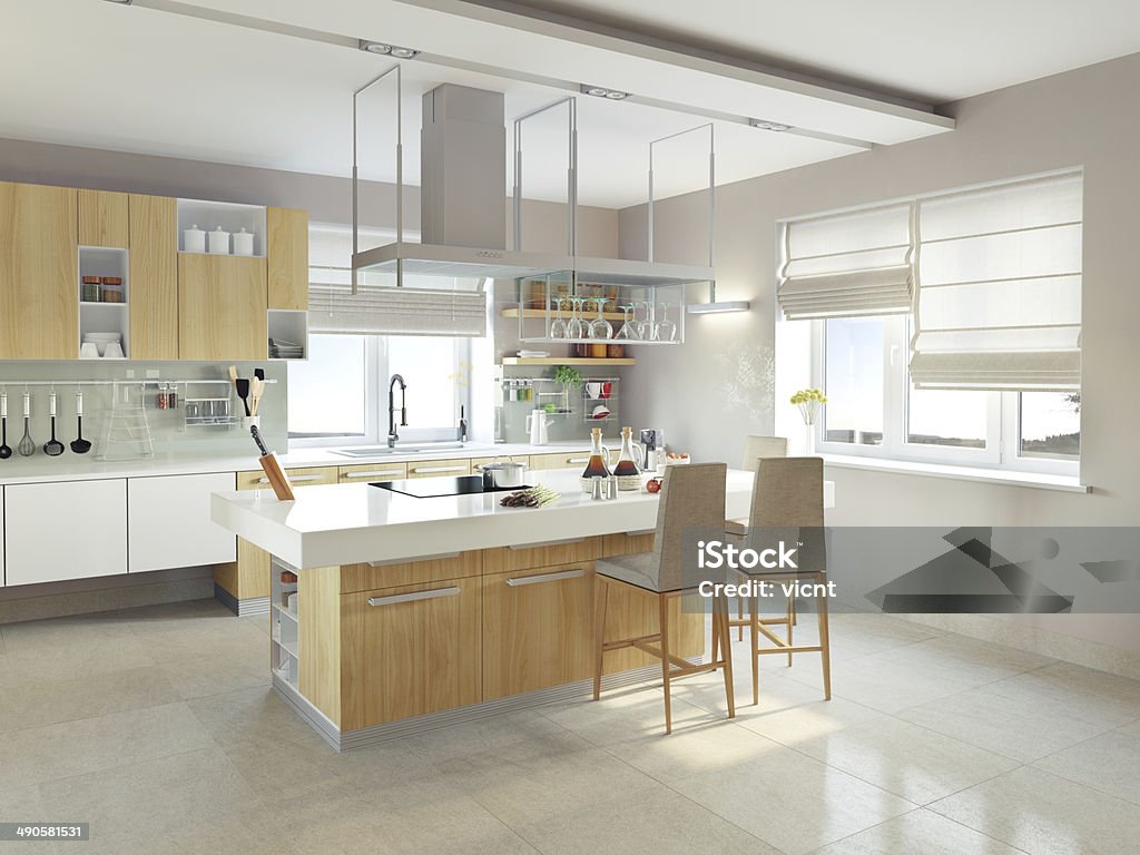 modern kitchen modern kitchen interior (CG concept) Tiled Floor Stock Photo