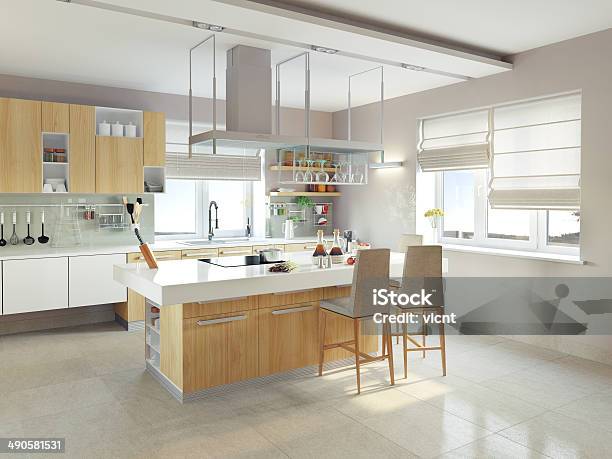 Modern Kitchen Stock Photo - Download Image Now - Tiled Floor, Kitchen, Modern