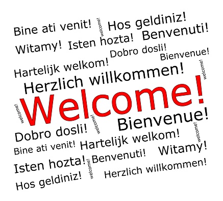 welcome wordcloud on white background