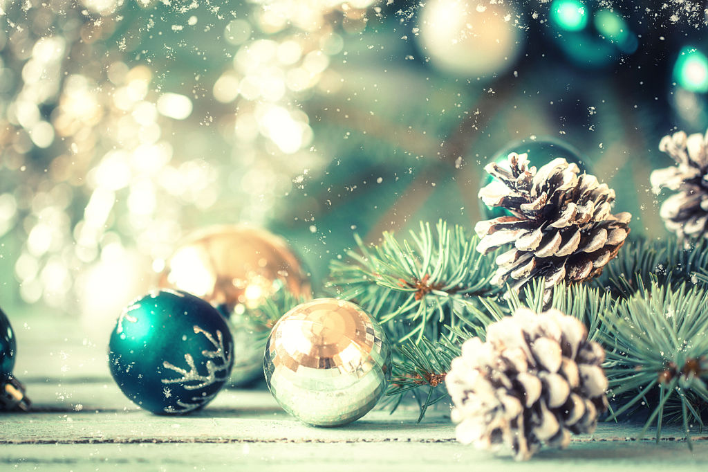 Christmas decoration on abstract background,vintage filter,soft focus