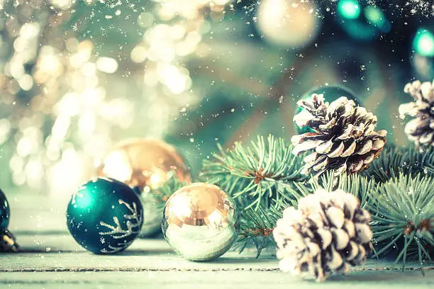 Photo of Christmas decoration on abstract background,vintage filter,soft focus