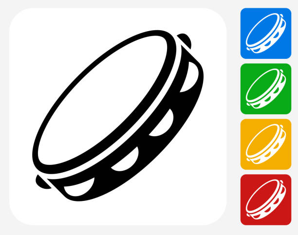 bębenek baskijski ikona płaskie projektowania graficznego - tambourine stock illustrations