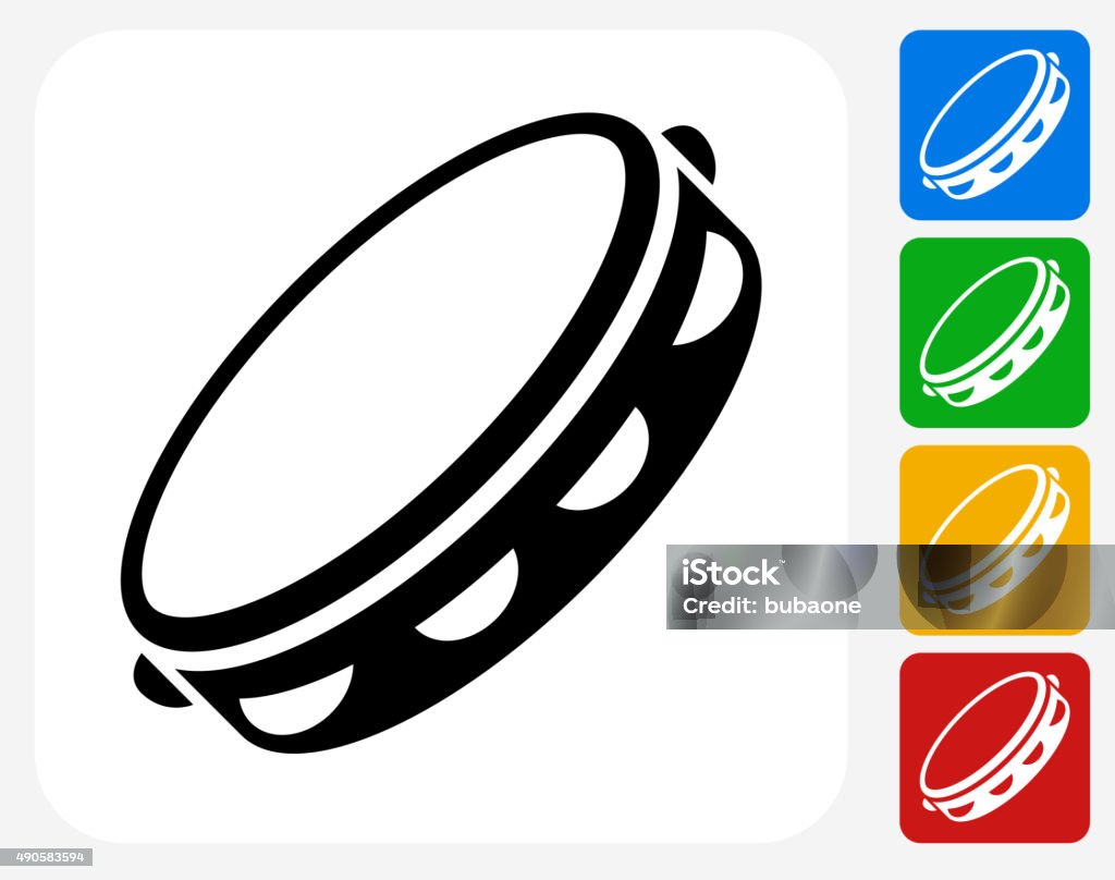 Tambourine Icon Flat Graphic Design Tambourine Icon. This 100% royalty free vector illustration features the main icon pictured in black inside a white square. The alternative color options in blue, green, yellow and red are on the right of the icon and are arranged in a vertical column. Tambourine stock vector