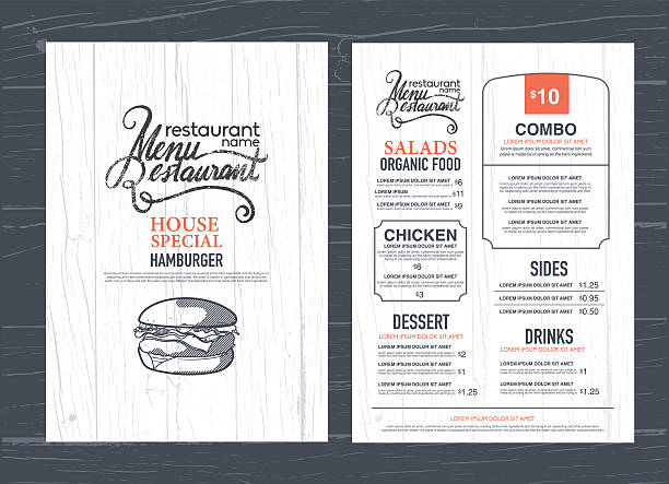ilustrações de stock, clip art, desenhos animados e ícones de vintage restaurante menu design e textura de madeira de fundo. - restaurante