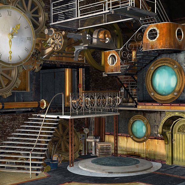 istock Steam punk industrial interior 490585426