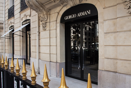 Paris. France - September 15, 2015: Giorgio Armani store located in the famous Avenue Montaigne street in Paris.