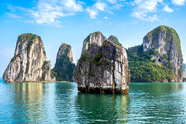 Beautiful Scenery at Halong Bay, Vietnam Limestone Islands in Halong Bay, North Vietnam. gulf of tonkin photos stock pictures, royalty-free photos & images