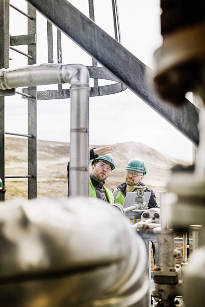 istock Male professionals discussing in industry 490591230