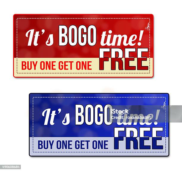 Bogo Coupon Voucher Tag Stock Illustration - Download Image Now - BOGO Discount, 2015, Blue