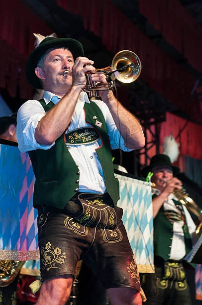 Blumenau, Santa Catarina, Brasil - October 12, 2011: Member from a traditional german band performing during the Oktoberfest. Each year the city of Blumenau in Santa Catarina state invites many bands from Germany to take part in the brazilian Oktoberfest.