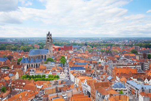 Cityscape with Cathedrale saint Sauveur in Bruges during summer, Bruges, Belgium