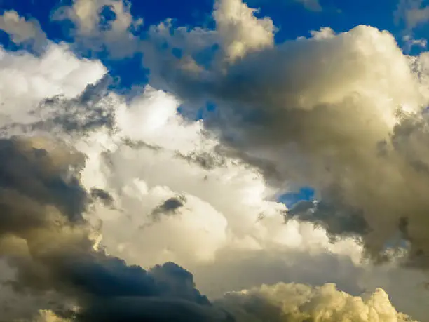 Dramatic cloudscape before sunset on a windy day at the end of summer in the American Midwest