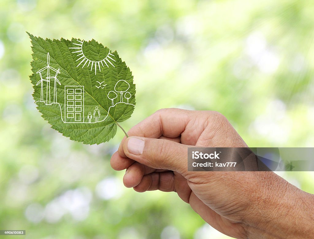 hand halten grüne Stadt Konzept, schneiden Sie die Blätter der Pflanzen - Lizenzfrei Umweltschutz Stock-Foto