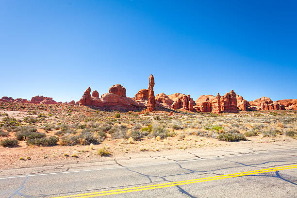 istock The great wall and Arches Scenic Drive road 490610564