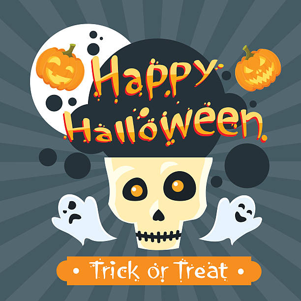 istock Happy Halloween Skull Ghost Pumpkin Zombie Poster Invitation Banner Card 490611778
