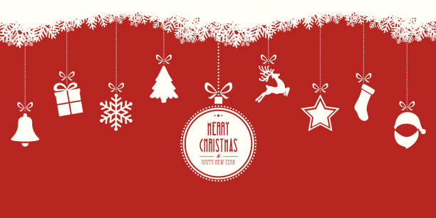 크리스마스 요소 매달기 적색 배경 - christmas ornament christmas decoration white stock illustrations